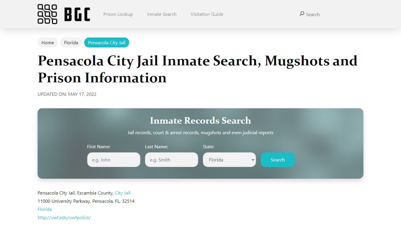 Pensacola City Jail Inmate Search, Mugshots, Visitation ...